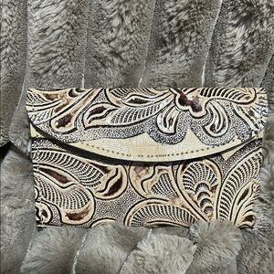 Cream and Brown Leather Wallet with Intricate Design